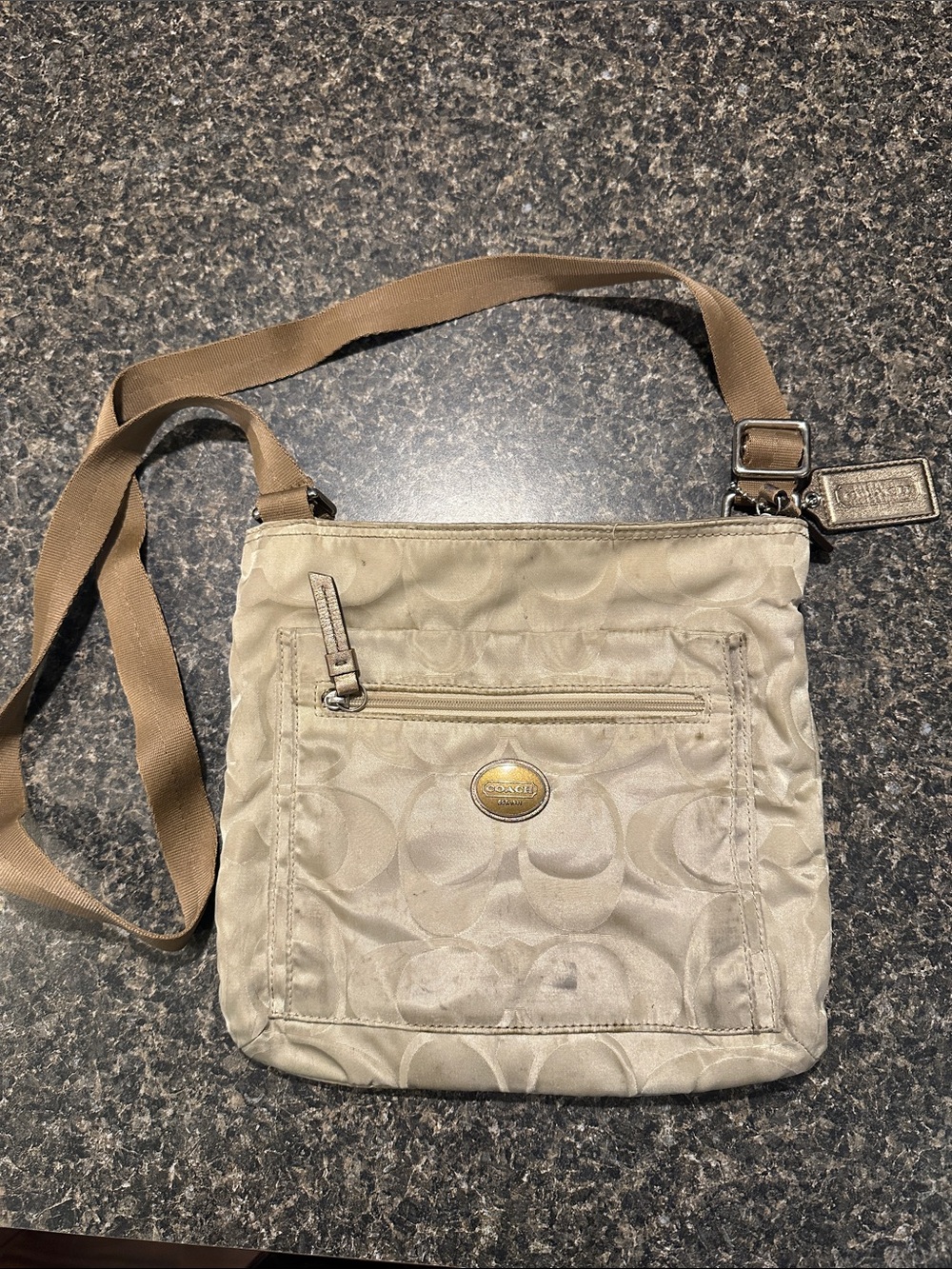 Coach Tan Signature Nylon Crossbody Bag